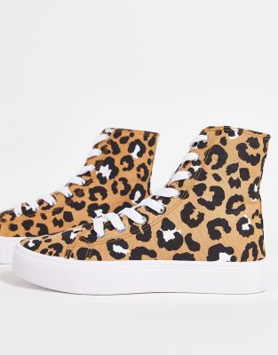 Asos Design Daz Canvas High Top Sneakers In Brown Leopard ModeSens