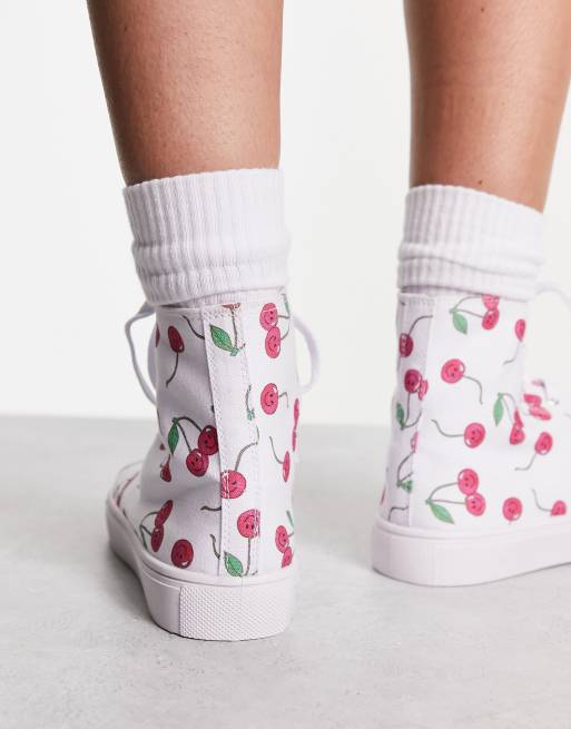 ASOS DESIGN Daz canvas high top sneakers in cherry print, 2 of 4