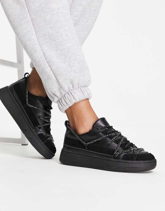 ASOS DESIGN Daze multi lace skater sneakers with chain in black