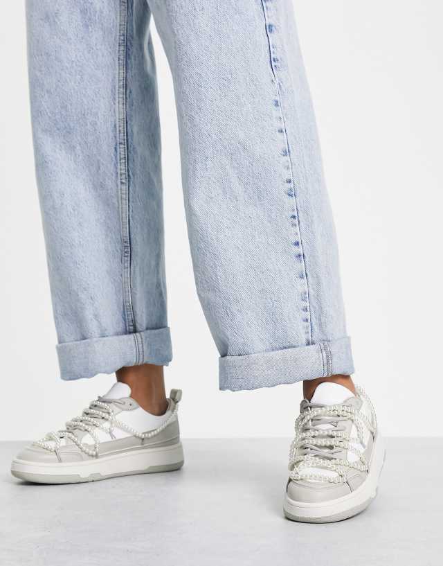 ASOS DESIGN Daze multi lace skater sneakers with faux pearls