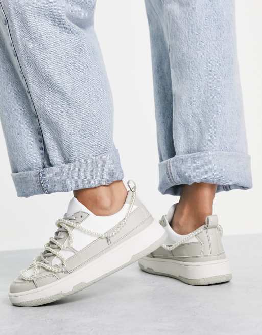 ASOS DESIGN Daze multi lace skater sneakers with faux pearls