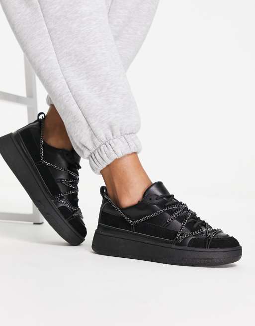 ASOS DESIGN Daze multi lace skater trainers with chain in black | ASOS