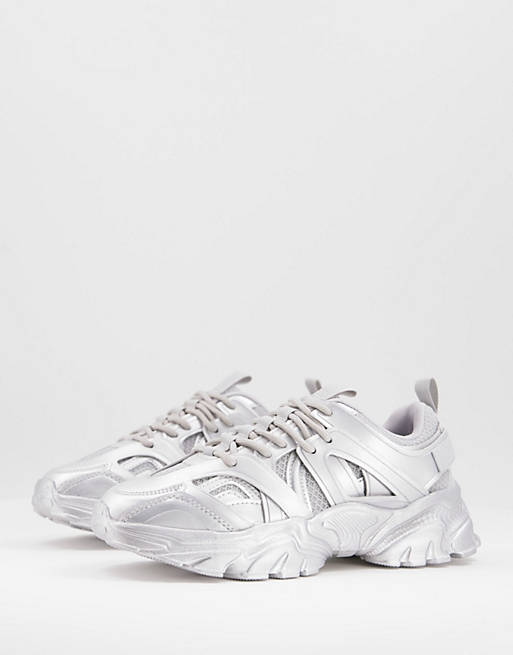  Trainers/Dazed chunky trainers in silver metallic 