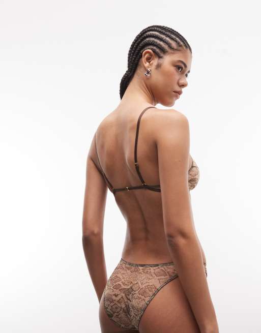 ASOS DESIGN – Dean – Brasilianischer Slip aus transparentem Netzstoff in Braun mit Schlangenmuster, 3 von 4