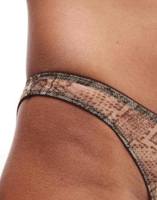 ASOS DESIGN Dean snake sheer mesh brazilian in brown, 2 of 4