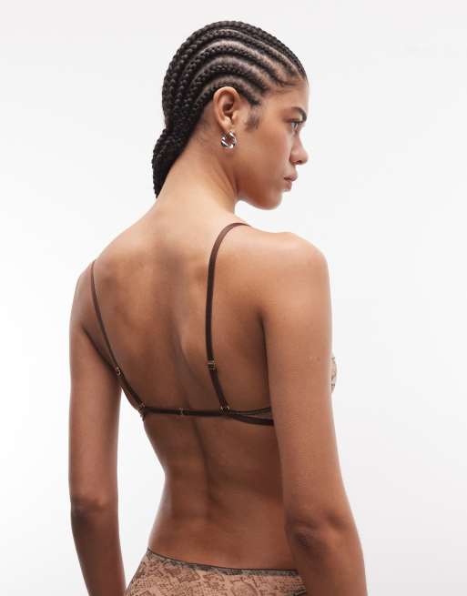 ASOS DESIGN - Dean - Soutien-gorge triangle en tulle transparent effet peau de serpent - Marron, 4 de 4