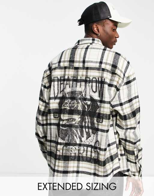 ASOS DESIGN – Death Row Records – Beżowa koszula oversize w stylu lat 90., w kratę, z nadrukiem na plecach