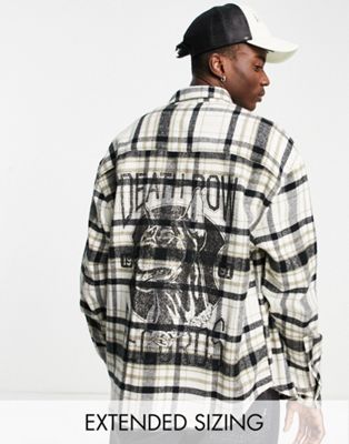 Chemises Death Row Records - Chemise à carreaux oversize style années 90 avec imprimé dans le dos - Beige