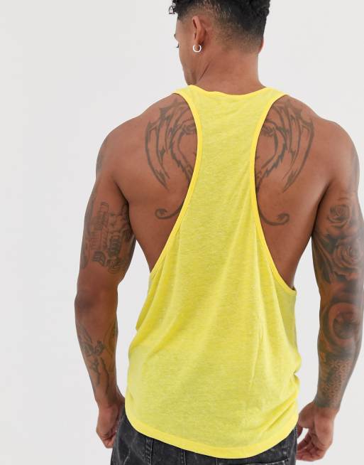 ASOS Design - Débardeur à dos nageur échancré en lin mélangé - Jaune, 2 de 4