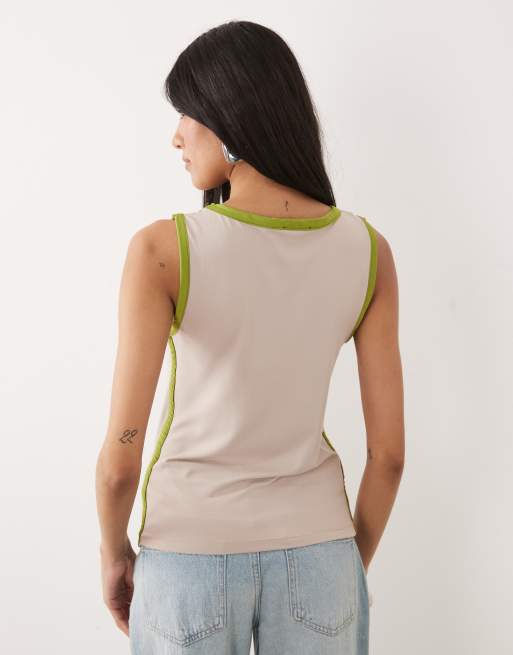 ASOS DESIGN - Débardeur à encolure dégagée et bordures olive contrastantes - Taupe, 4 de 4
