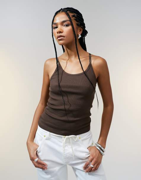 ASOS DESIGN - Débardeur à encolure dégagée et bretelles fines - Chocolat - view 1