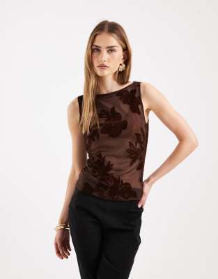 Débardeur à fleurs floquées avec encolure bateau-Multicolore XS
