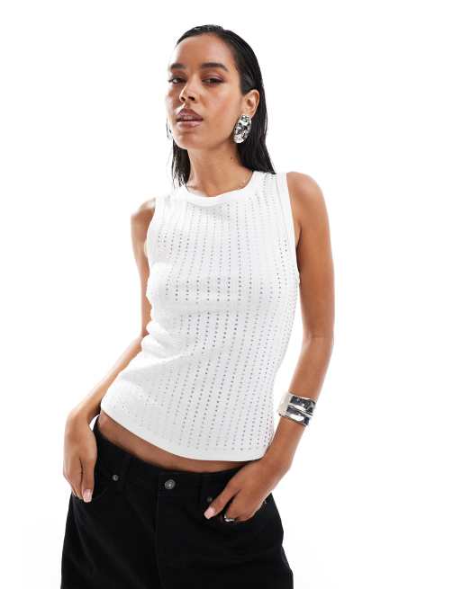 ASOS DESIGN - Débardeur à strass thermocollés - Blanc