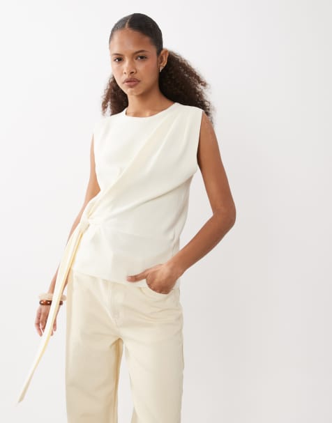 ASOS DESIGN - Débardeur asymétrique effet drapé - Crème - view 1