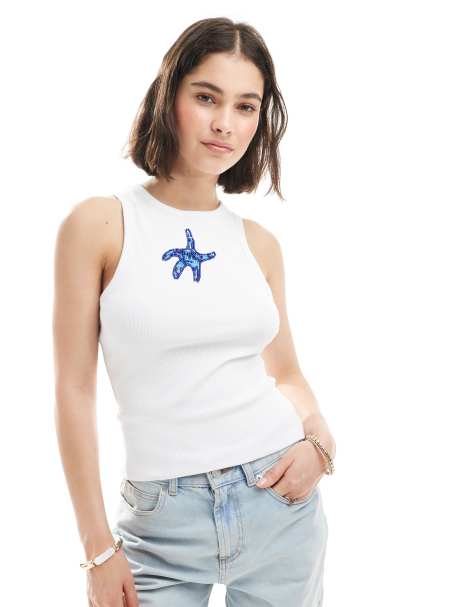 ASOS DESIGN - Débardeur avec étoile de mer en perles - Blanc - view 1