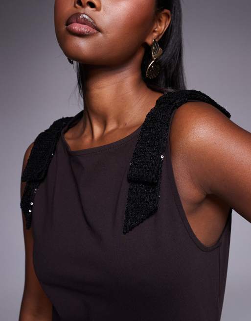 ASOS DESIGN - Débardeur avec nœuds ornés de sequins sur les épaules - Marron/noir, 3 de 4