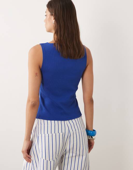 ASOS DESIGN - Débardeur boutonné à encolure bateau - Bleu vif, 4 de 4