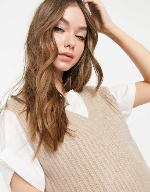 ASOS DESIGN - Débardeur col V en maille (pièce d’ensemble) - Taupe, 3 de 4
