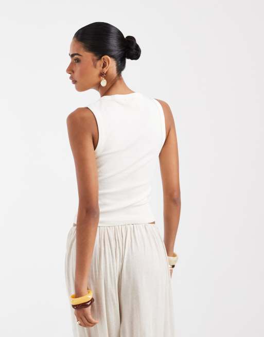 ASOS DESIGN - Débardeur côtelé à col V - Ivoire, 3 de 4