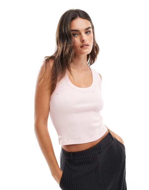 ASOS DESIGN - Débardeur côtelé avec clous - Rose pastel - view 1