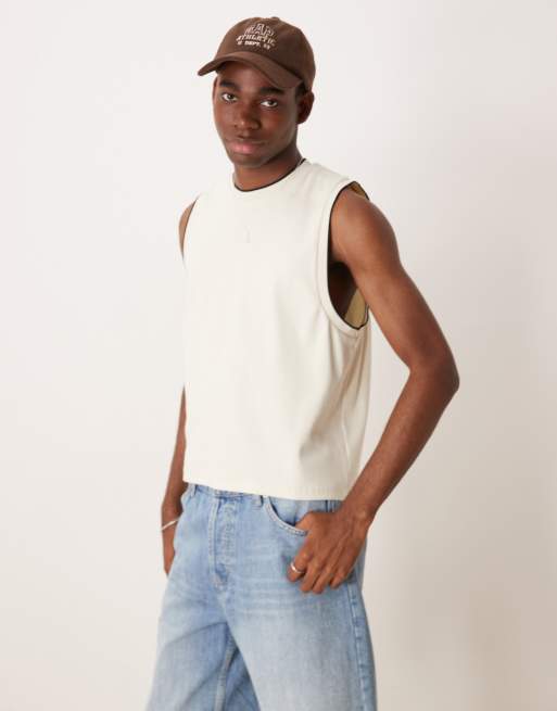 ASOS DESIGN - Débardeur côtelé coupe carrée à col ras de cou - Crème