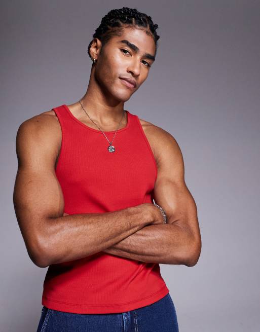 ASOS DESIGN - Débardeur côtelé moulant - Rouge