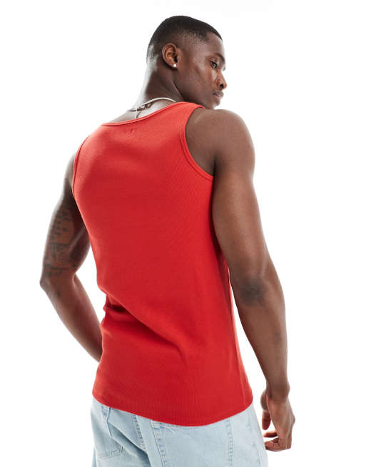 ASOS DESIGN - Débardeur côtelé près du corps à encolure carrée - Rouge, 3 de 4