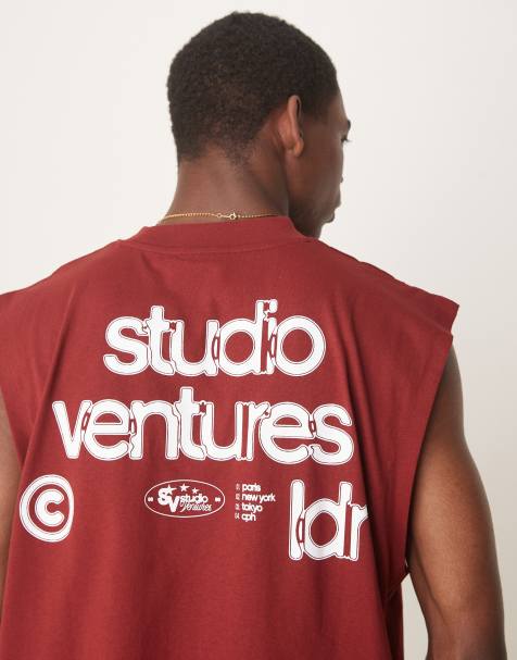 ASOS DESIGN - Débardeur coupe carrée oversize à imprimé texte - Rouge - view 1
