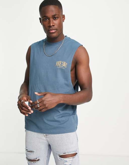 ASOS DESIGN - Débardeur décontracté avec inscription imprimée - Bleu cendré