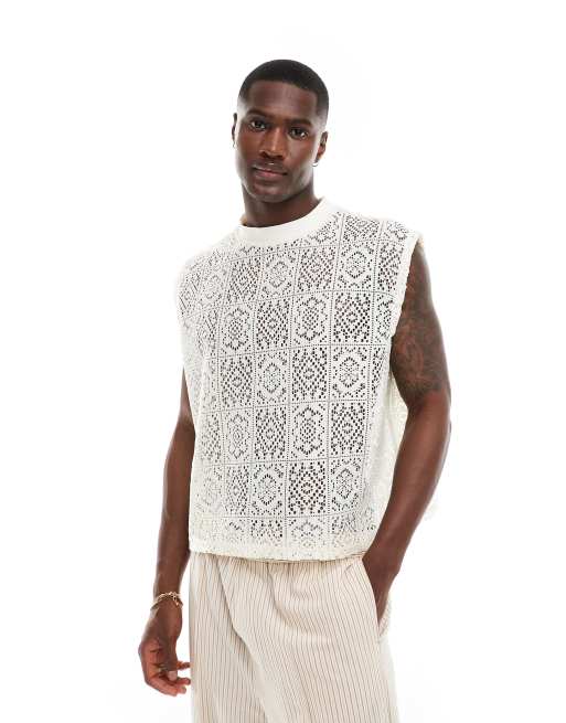 ASOS DESIGN - Débardeur décontracté en crochet - Blanc cassé