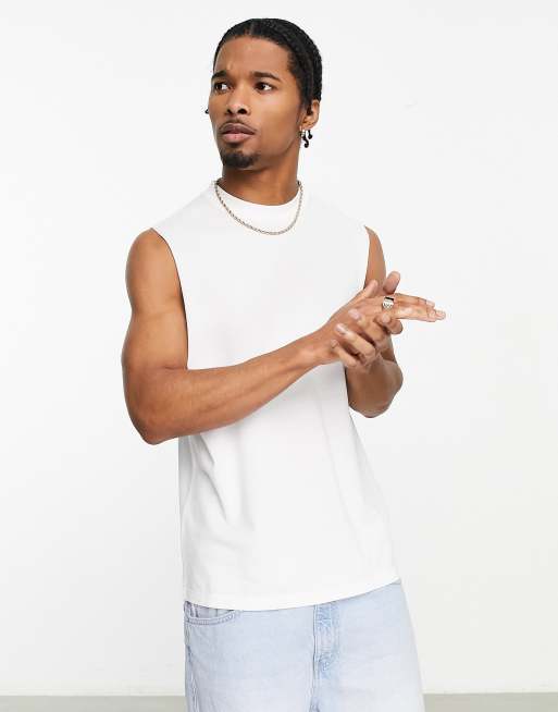 ASOS DESIGN - Débardeur décontracté en piqué avec emmanchures tombantes - Blanc