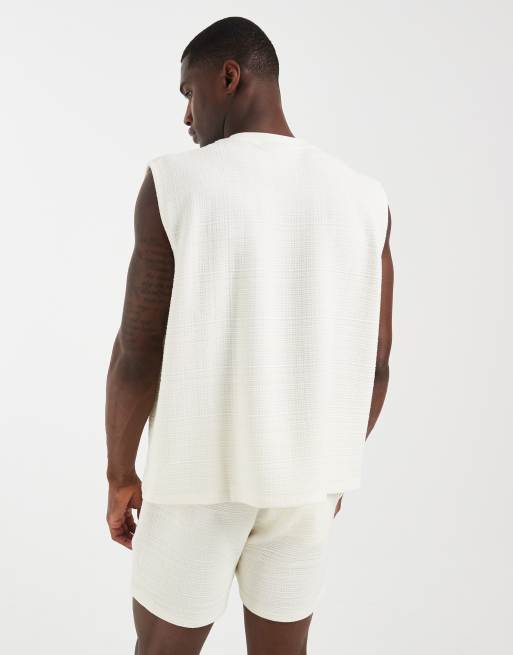 ASOS DESIGN - Débardeur d'ensemble coupe carrée oversize en tissu texturé épais à inscription - Crème, 5 de 5