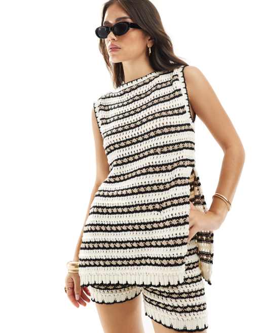 ASOS DESIGN - Débardeur d'ensemble en maille à rayures - Crème