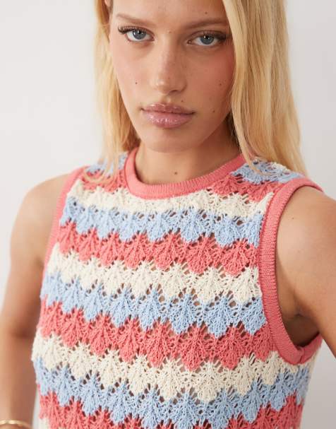 ASOS DESIGN - Débardeur d'ensemble en maille crochetée à rayures - Bleu - view 1