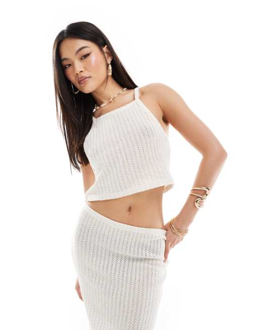 ASOS DESIGN - Débardeur d'ensemble en maille échelle ajourée - Taupe