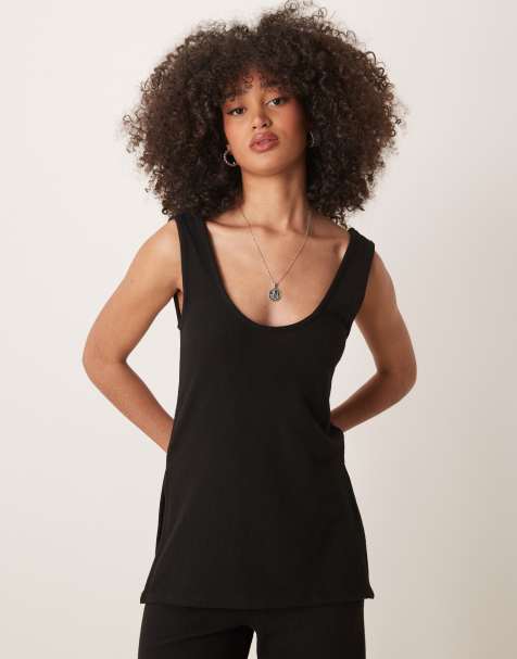 ASOS DESIGN - Débardeur d'ensemble long en tissu doux avec encolure dégagée - Noir - view 1