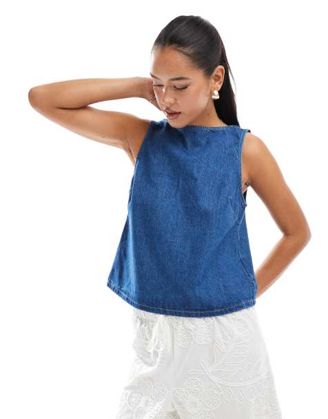 ASOS DESIGN - Débardeur droit en jean - Bleu moyen - view 1