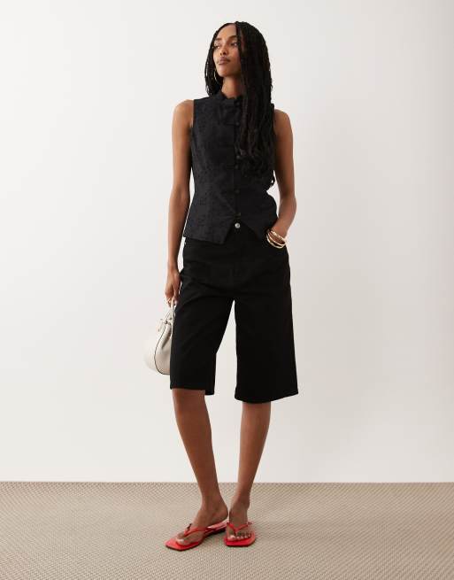 ASOS DESIGN - Débardeur en broderie anglaise à col mao - Noir, 3 de 4