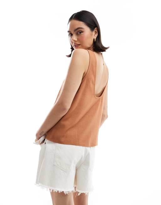 ASOS DESIGN - Débardeur en lin mélangé avec encolure dégagée - Fauve, 3 de 4