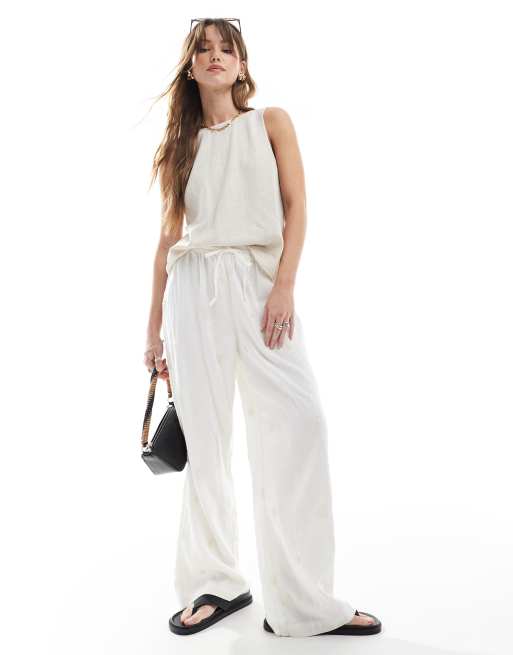ASOS DESIGN - Hemdje van linnenmix met lage ronde achterkant in stone