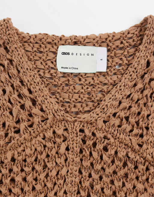 ASOS DESIGN - Débardeur en maille ajourée - Caramel, 6 de 8