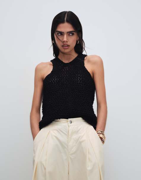 ASOS DESIGN - Débardeur en maille ajourée - Noir - view 1