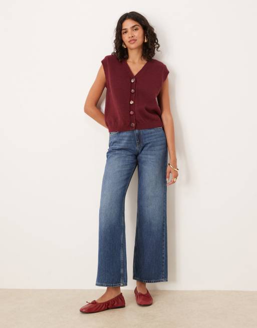 ASOS DESIGN - Débardeur en maille duveteuse à boutons perle en résine - Rouge profond, 4 de 4