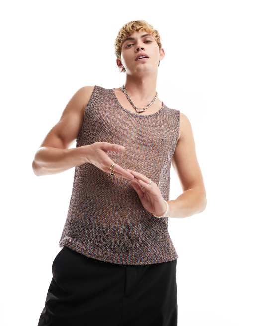 ASOS DESIGN - Débardeur en maille métallisée - Multicolore