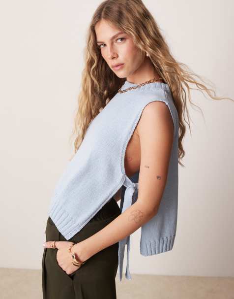 ASOS DESIGN - Débardeur en maille style tabard ras de cou noué sur les côtés - Bleu clair - view 1
