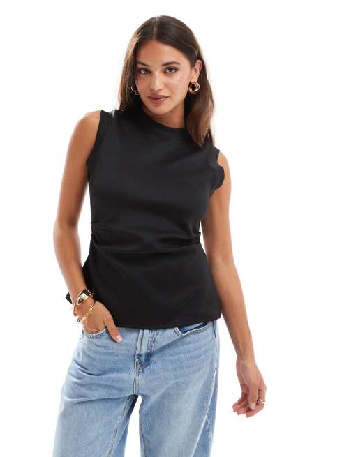 ASOS DESIGN - Débardeur en néoprène avec taille corset - Noir