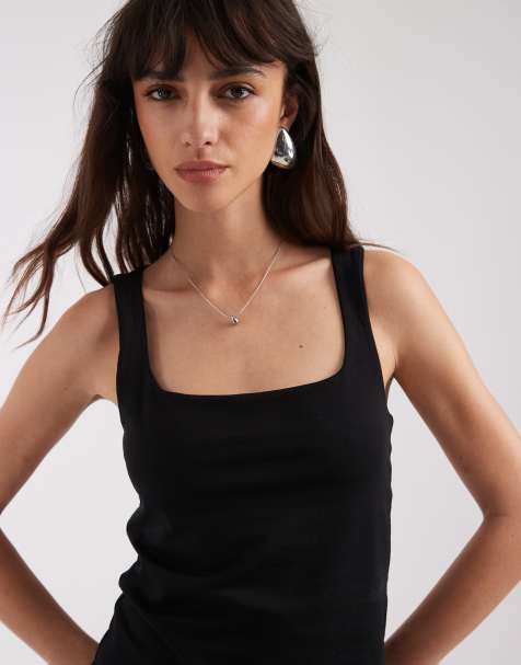 ASOS DESIGN - Débardeur en tissu double épaisseur avec encolure carrée - Noir - view 1