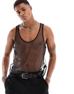 ASOS DESIGN scooped vest in mesh with glitter print - ASOS Price Checker