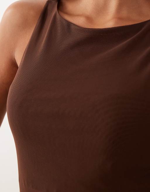 ASOS DESIGN - Débardeur en tulle transparent à ourlet asymétrique - Chocolat, 4 de 4