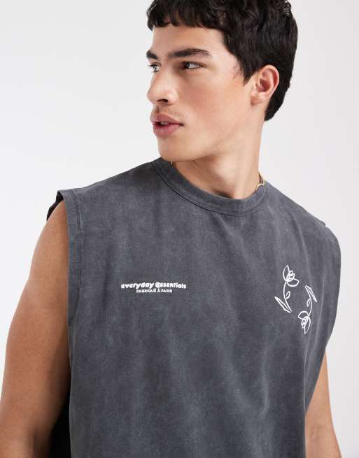 ASOS DESIGN - Débardeur épais coupe carrée oversize à imprimé fleurs - Anthracite délavé, 4 de 5